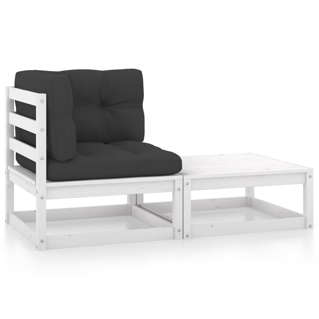 2-tlg. Garten-Lounge-Set mit Kissen Weiß Kiefer Massivholz 2-tlg. Garten-Lounge-Set mit Kissen Weiß Kiefer Massivholz