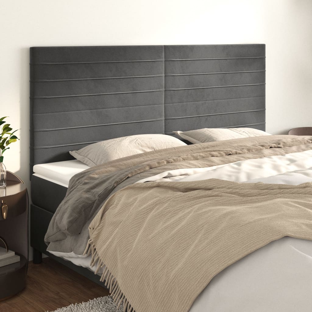 Kopfteile 4 Stk. Dunkelgrau 80x5x78/88 cm Samt
