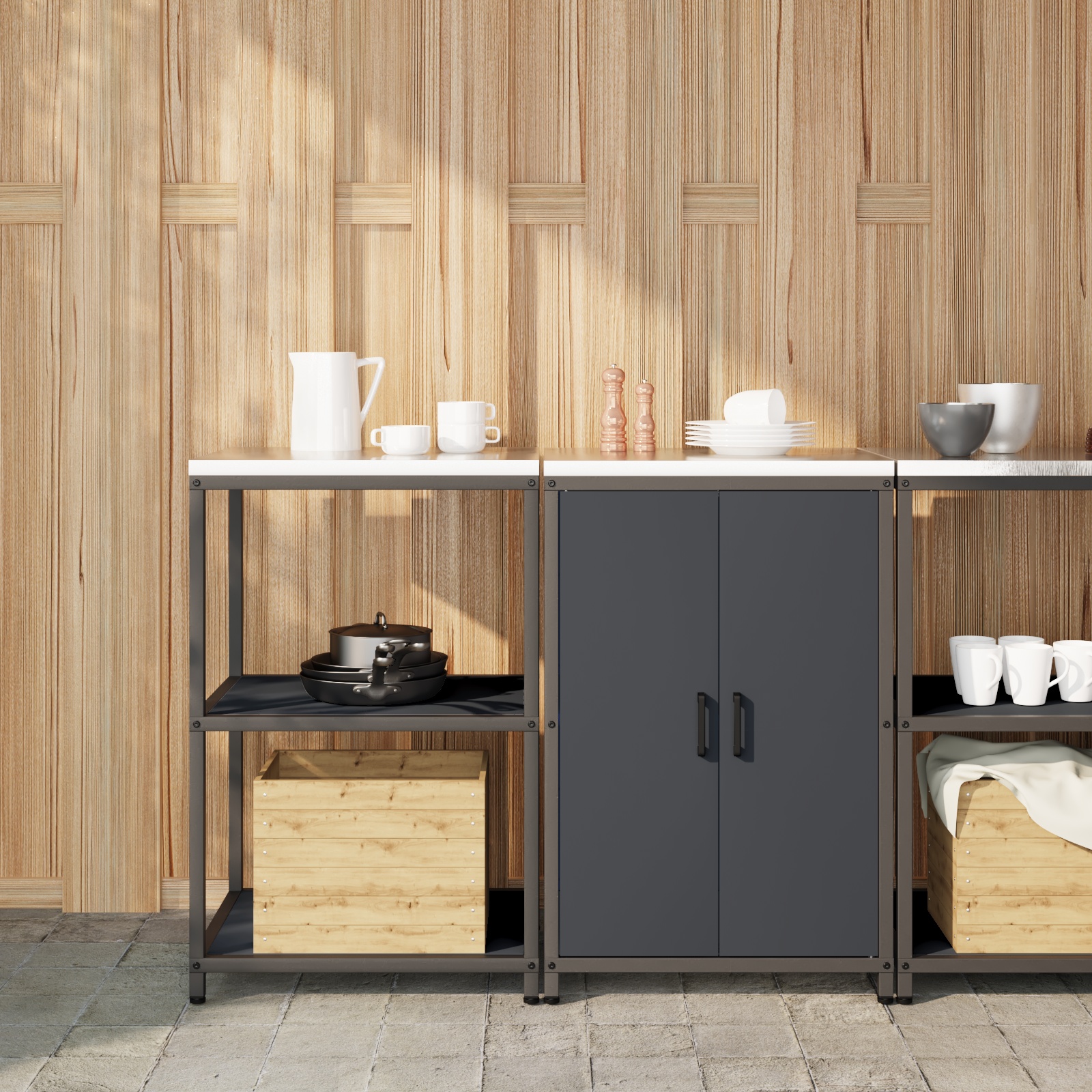 Küchenlager-Set mit Regal mit Speicher mit Tür Verstellbar 2 pcs Anthrazit 120 x 50 x 92 cm