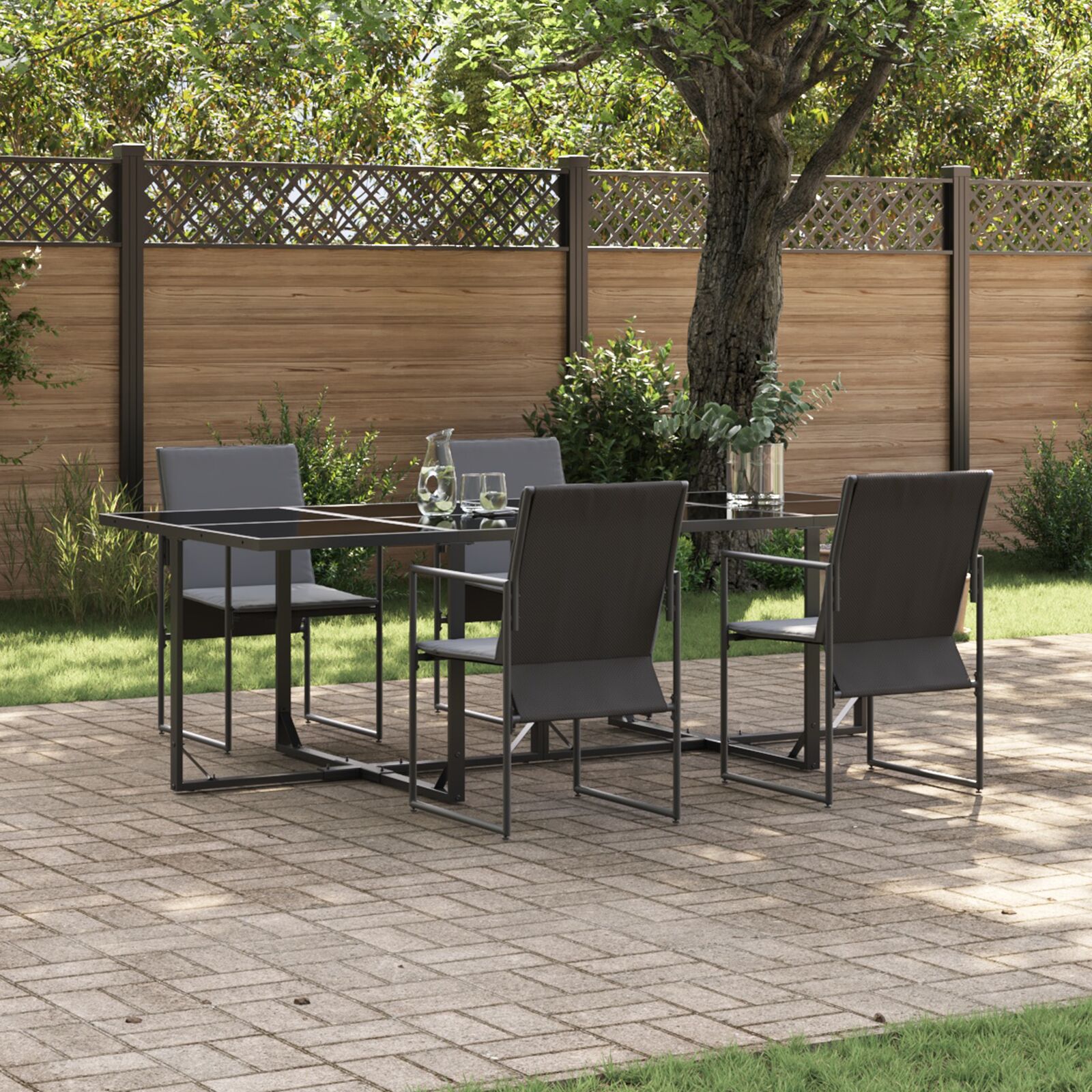 vidaXL 6-teilige Gartentischgruppe mit Kissen aus Stahl und Textilene vidaXL 6-teilige Gartentischgruppe mit Kissen aus Stahl und Textilene