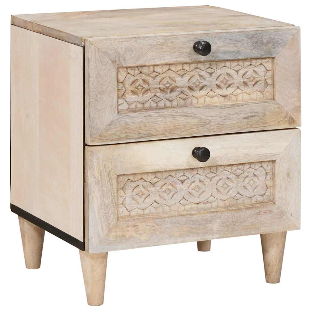 Nachttisch Beige 40 x 33 x 46 cm massives Mangoholz Nachttisch Beige 40 x 33 x 46 cm massives Mangoholz