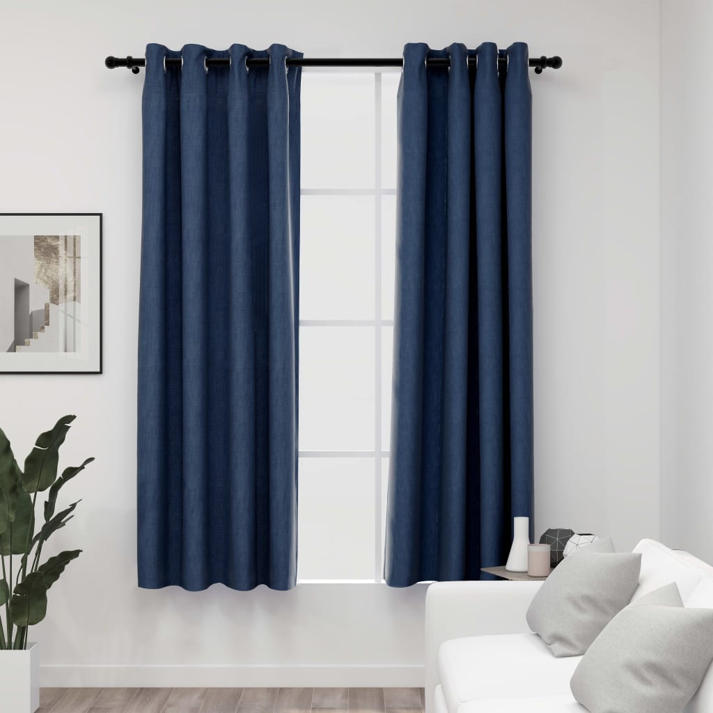 Verdunkelungsvorhänge Ösen Leinenoptik 2 Stk. Blau 140x175 cm