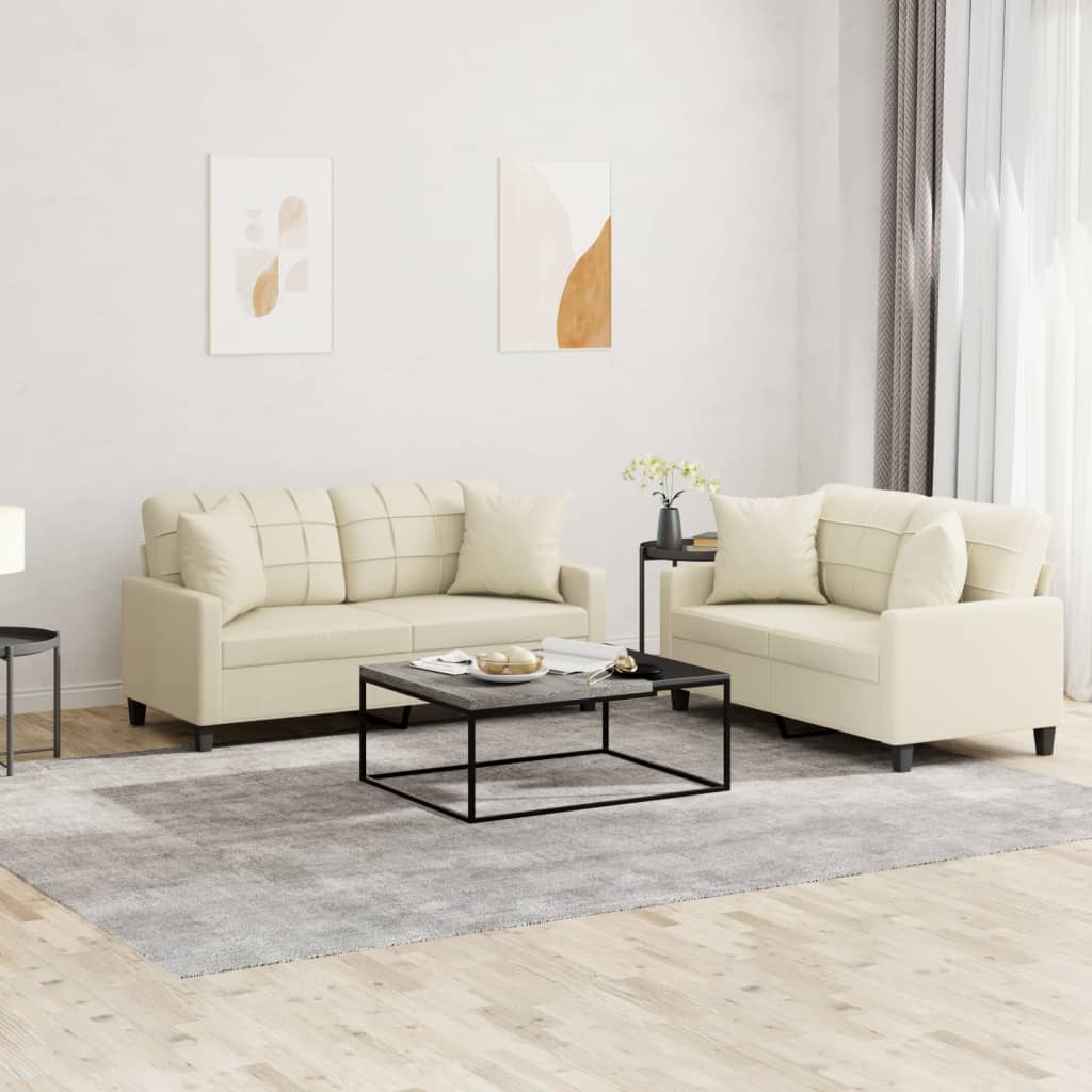 2-tlg. Sofagarnitur mit Kissen Creme Kunstleder 2-tlg. Sofagarnitur mit Kissen Creme Kunstleder