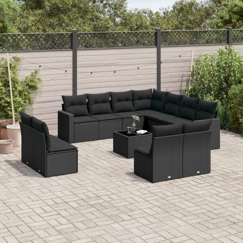 12-tlg. Garten-Sofagarnitur mit Kissen Schwarz Poly Rattan 12-tlg. Garten-Sofagarnitur mit Kissen Schwarz Poly Rattan