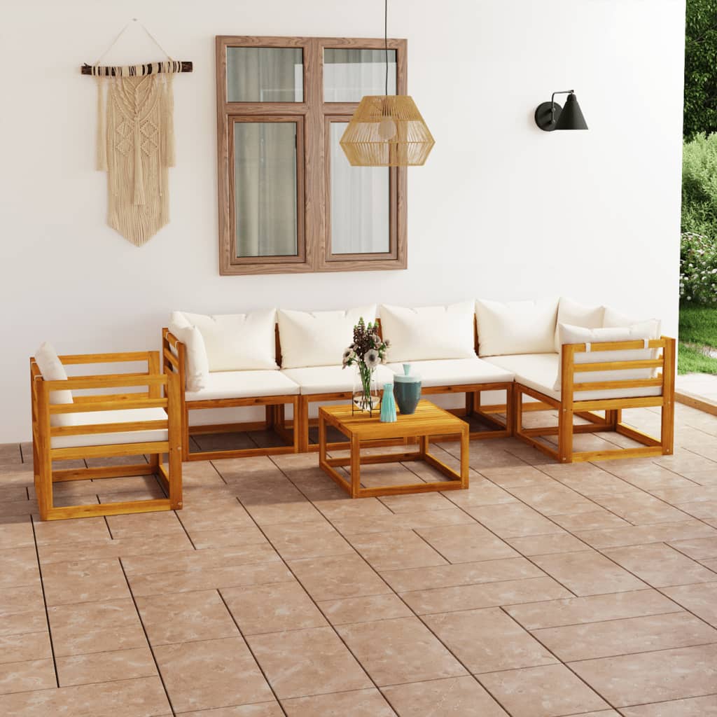 7-tlg. Garten-Lounge-Set mit Auflagen Creme Massivholz Akazie 7-tlg. Garten-Lounge-Set mit Auflagen Creme Massivholz Akazie