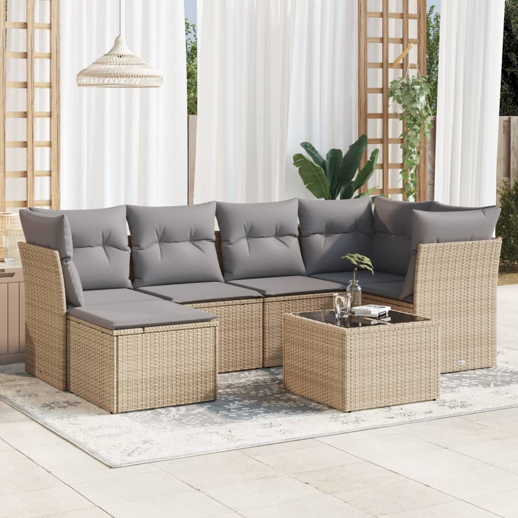 7-tlg. Garten-Sofagarnitur mit Kissen Beige Poly Rattan 7-tlg. Garten-Sofagarnitur mit Kissen Beige Poly Rattan