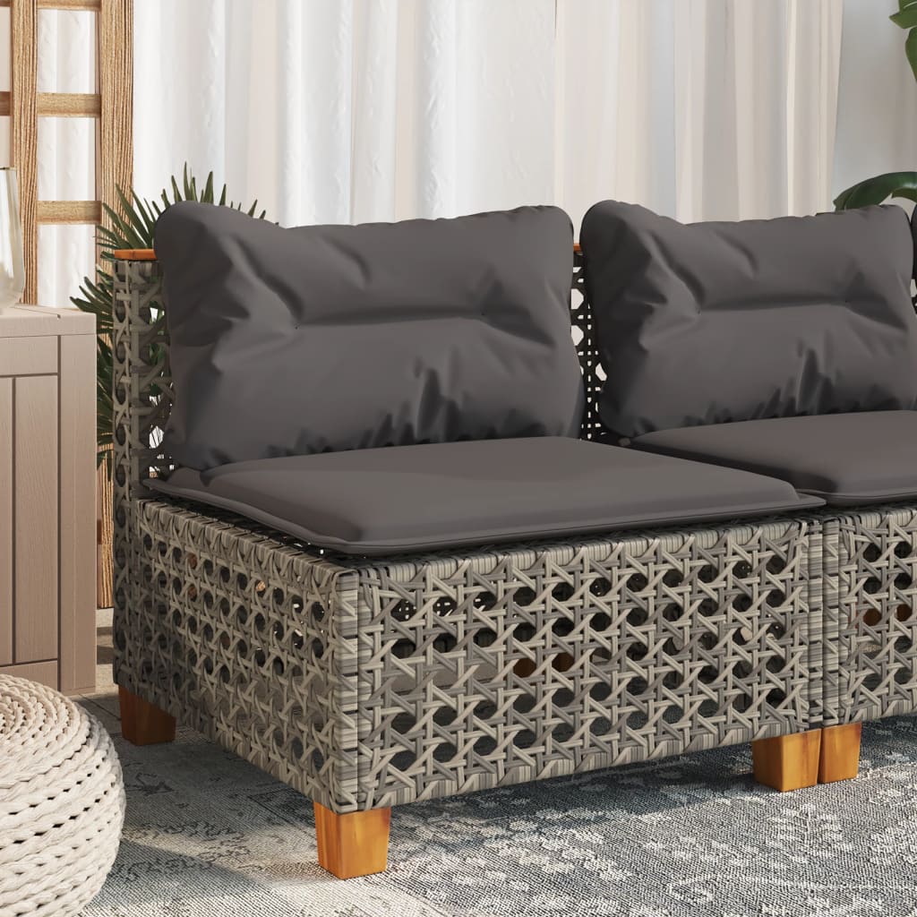 Gartensofa ohne Armlehnen mit Kissen Grau Poly Rattan Gartensofa ohne Armlehnen mit Kissen Grau Poly Rattan