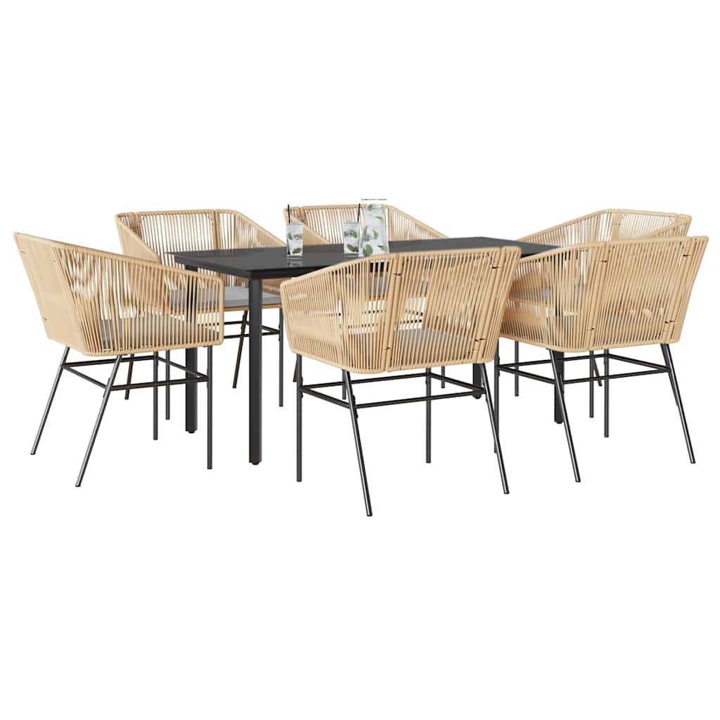 vidaXL 7-tlg. Garten-Essgruppe mit Kissen Braun Poly Rattan Glas vidaXL 7-tlg. Garten-Essgruppe mit Kissen Braun Poly Rattan Glas