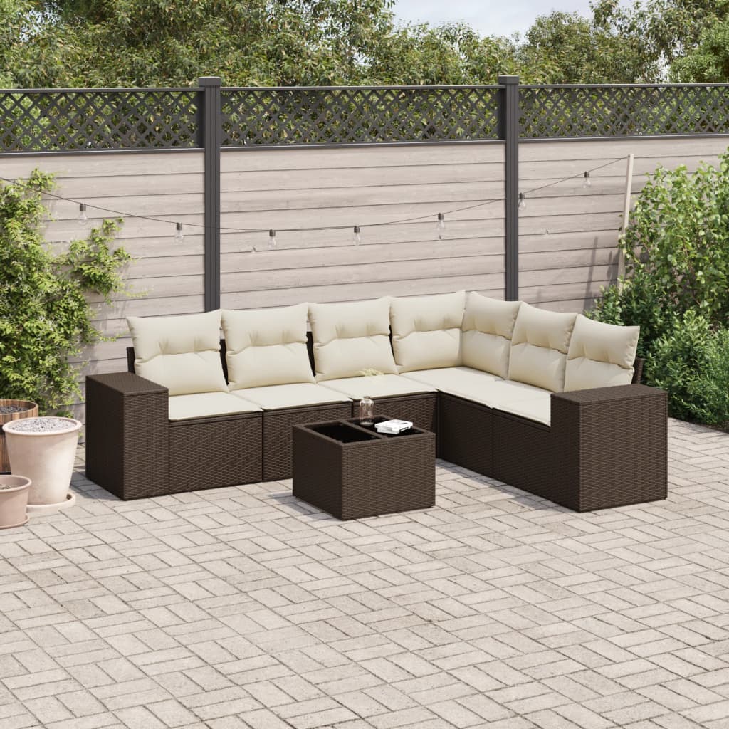 7-tlg. Garten-Sofagarnitur mit Kissen Braun Poly Rattan 7-tlg. Garten-Sofagarnitur mit Kissen Braun Poly Rattan