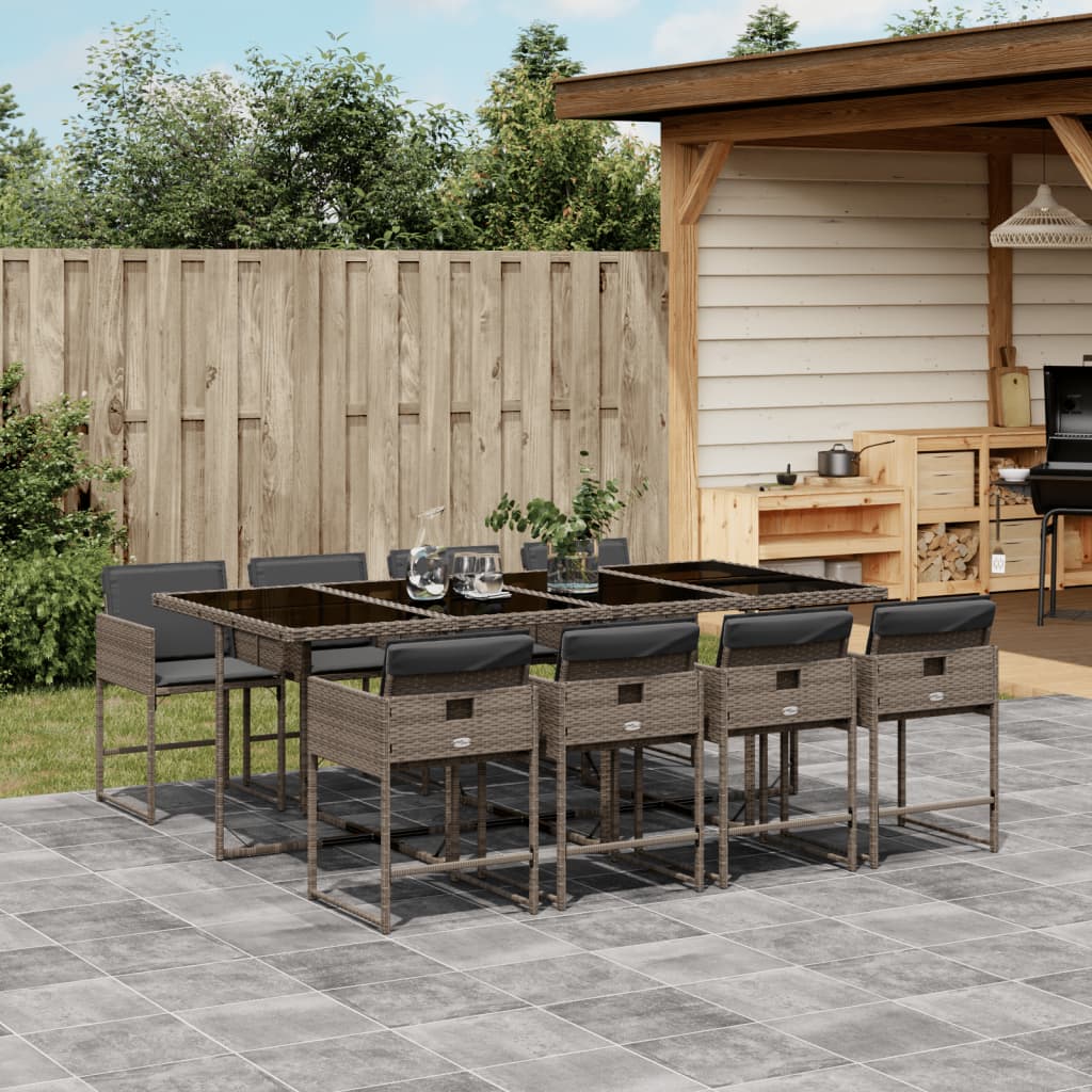 9-tlg. Garten-Essgruppe mit Kissen Grau Poly Rattan 9-tlg. Garten-Essgruppe mit Kissen Grau Poly Rattan