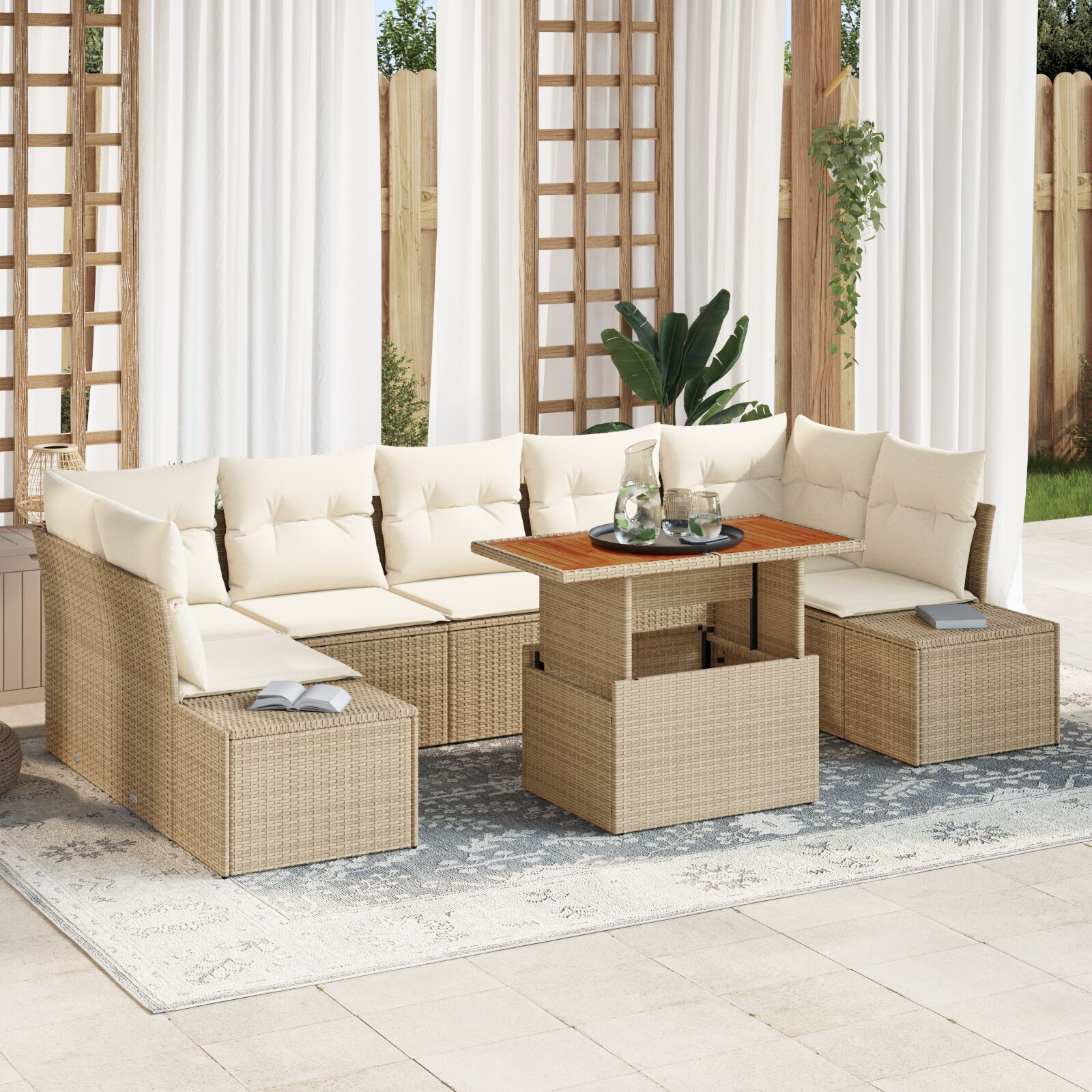 vidaXL Garten Sofa Set 8-teilig Beige und Creme Rattan vidaXL Garten Sofa Set 8-teilig Beige und Creme Rattan