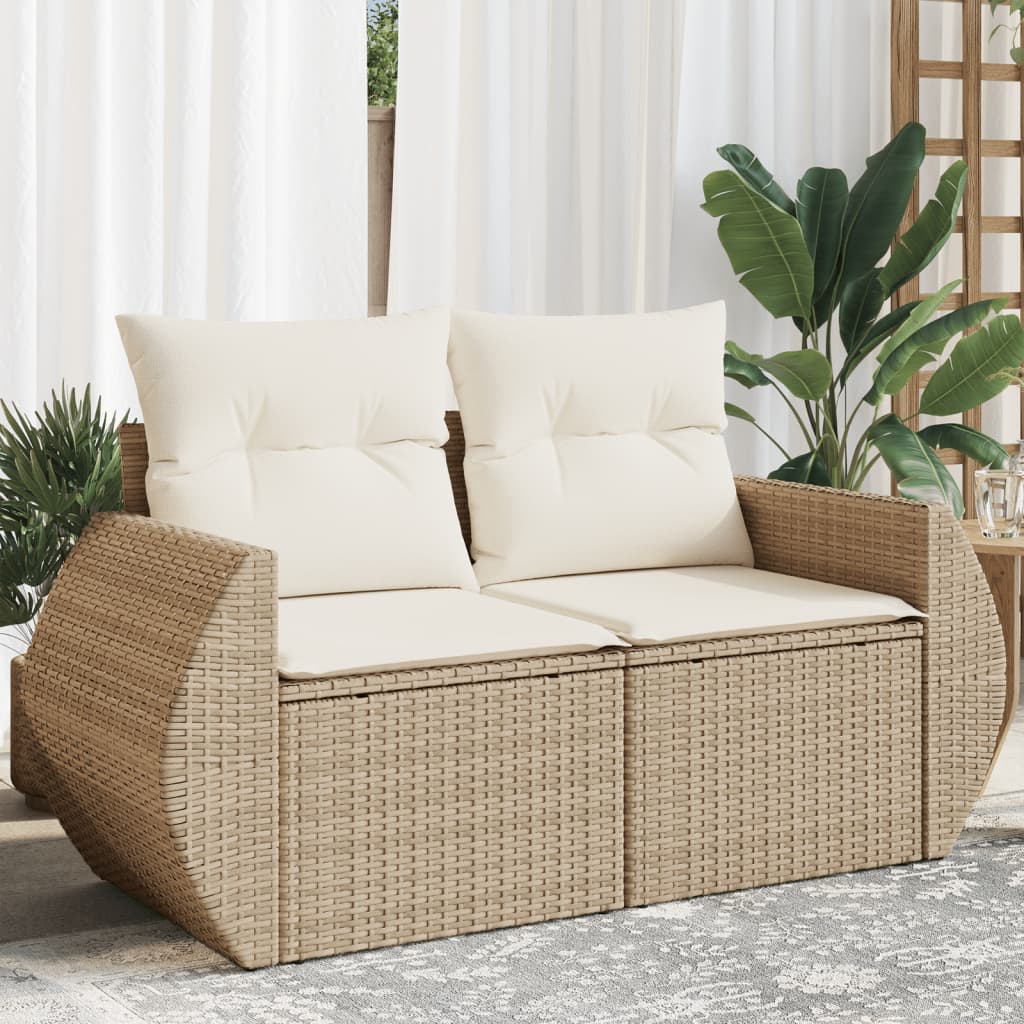 Gartensofa mit Kissen 2-Sitzer Beige Poly Rattan Gartensofa mit Kissen 2-Sitzer Beige Poly Rattan