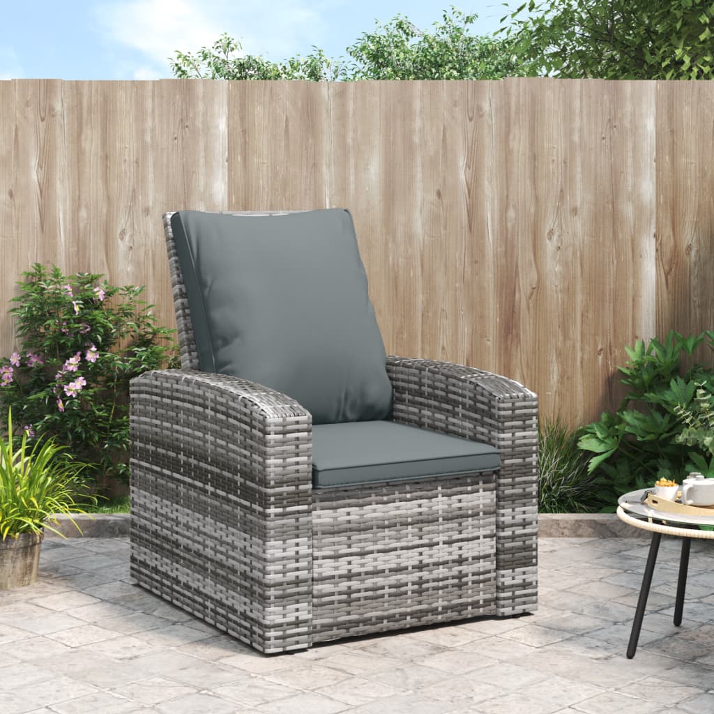 Gartensessel Verstellbar mit Kissen Grau Poly Rattan Gartensessel Verstellbar mit Kissen Grau Poly Rattan