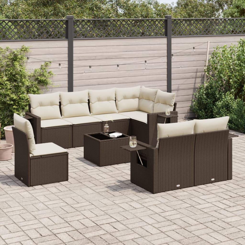 9-tlg. Garten-Sofagarnitur mit Kissen Braun Poly Rattan 9-tlg. Garten-Sofagarnitur mit Kissen Braun Poly Rattan