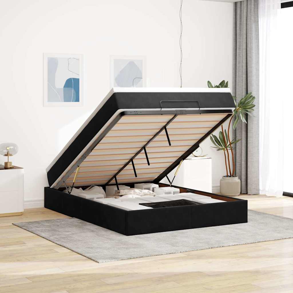 vidaXL Ottoman-Bett mit Matratze Schwarz 140x200 cm Samt