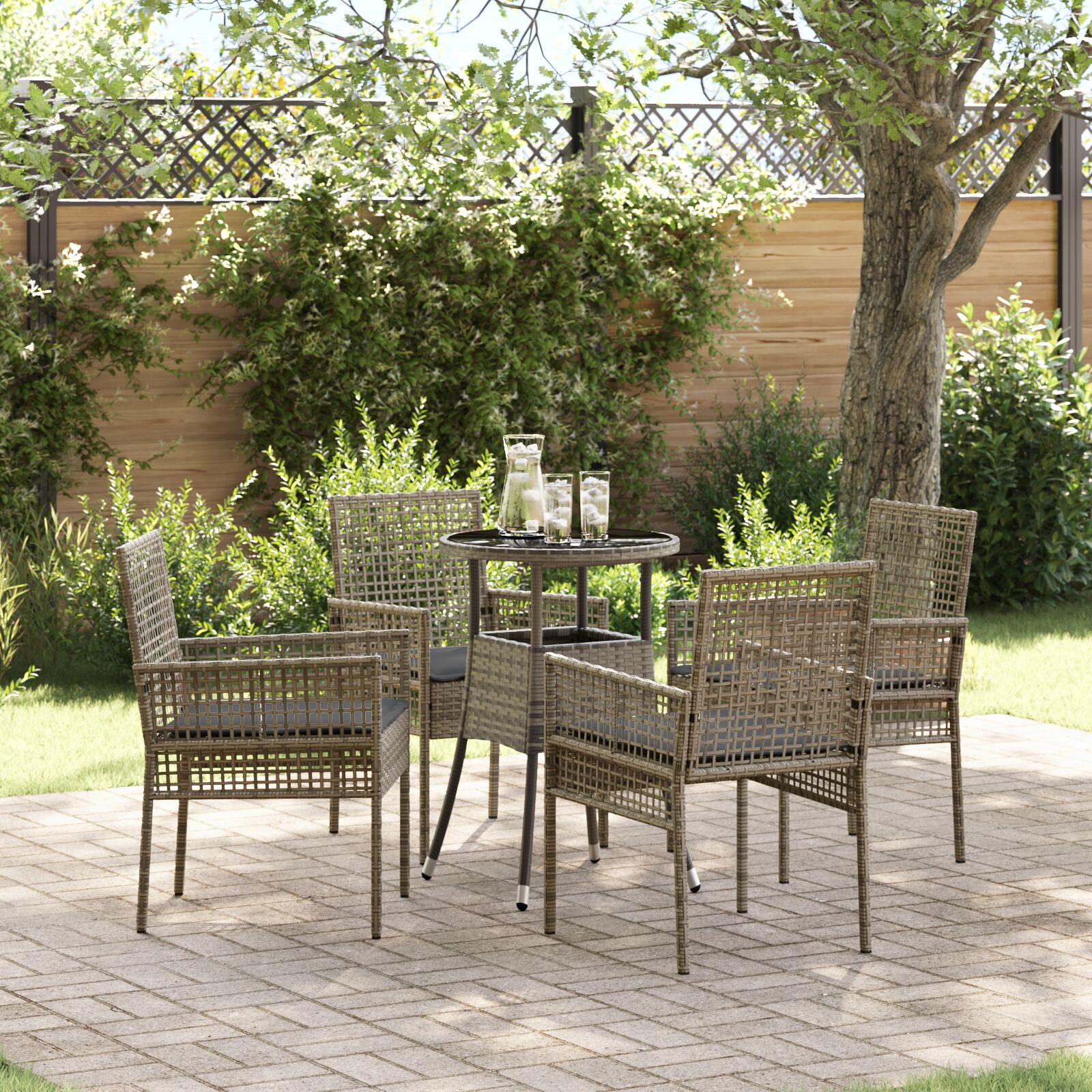5-teiliges Garten Esszimmer Set Grau Poly Rattan 5-teiliges Garten Esszimmer Set Grau Poly Rattan