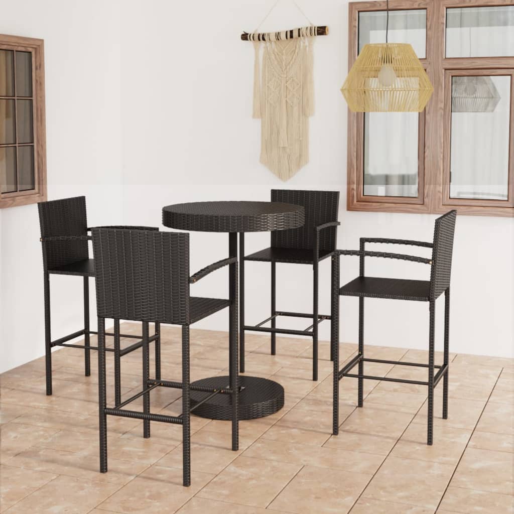 5-tlg. Gartenbar-Set Poly Rattan Schwarz 5-tlg. Gartenbar-Set Poly Rattan Schwarz