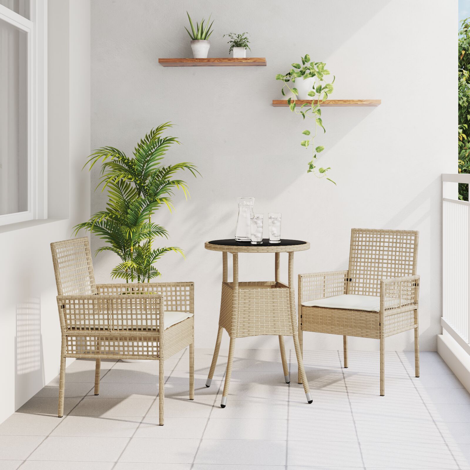 vidaXL Essmöbel Set 3-teilig Beige Rattan, Metall Langlebig vidaXL Essmöbel Set 3-teilig Beige Rattan, Metall Langlebig