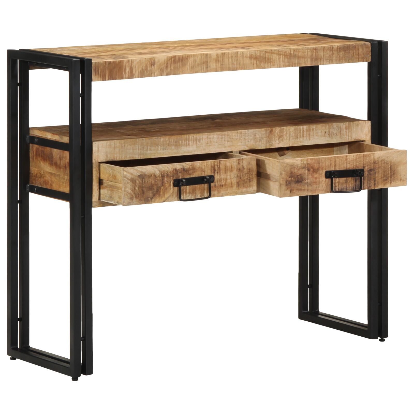 vidaXL Beistelltische Schwarz 90x33x75 cm aus massivem Mangoholz und Metall