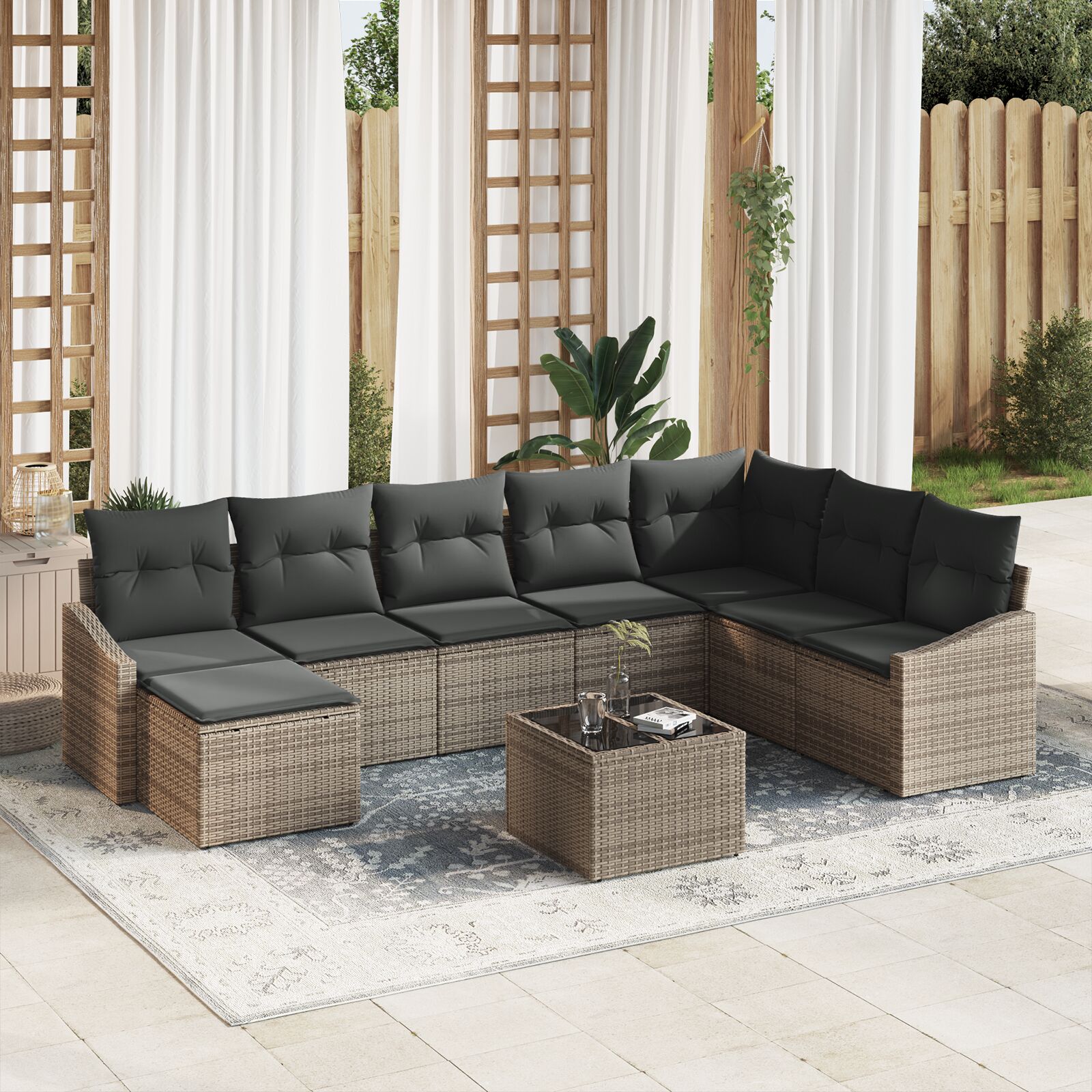8-teiliges Garten Sofaset mit Kissen Schwarz Poly Rattan 8-teiliges Garten Sofaset mit Kissen Schwarz Poly Rattan