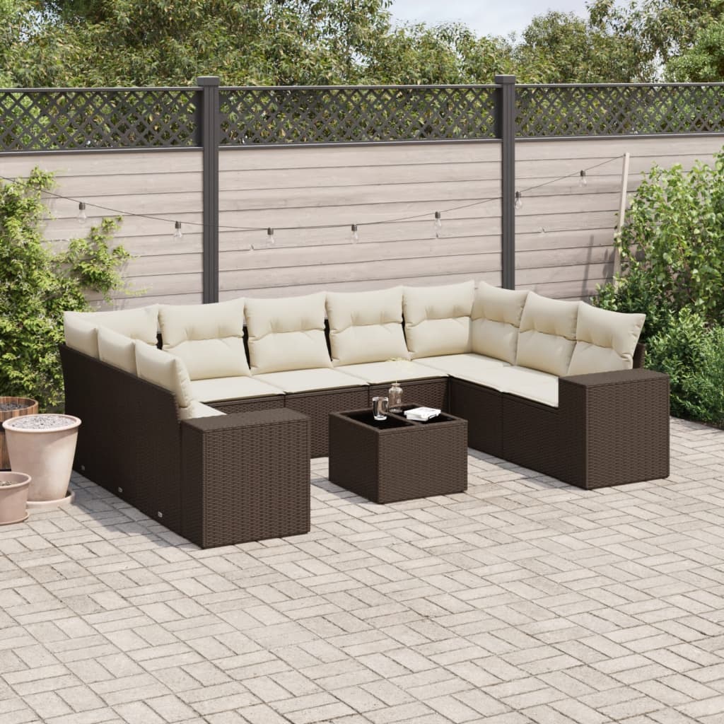 10-tlg. Garten-Sofagarnitur mit Kissen Braun Poly Rattan 10-tlg. Garten-Sofagarnitur mit Kissen Braun Poly Rattan