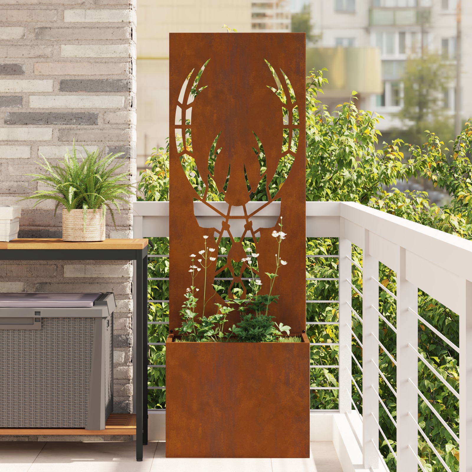 Blumentopf mit dekorativem Paneel Rostig 50 x 140 cm