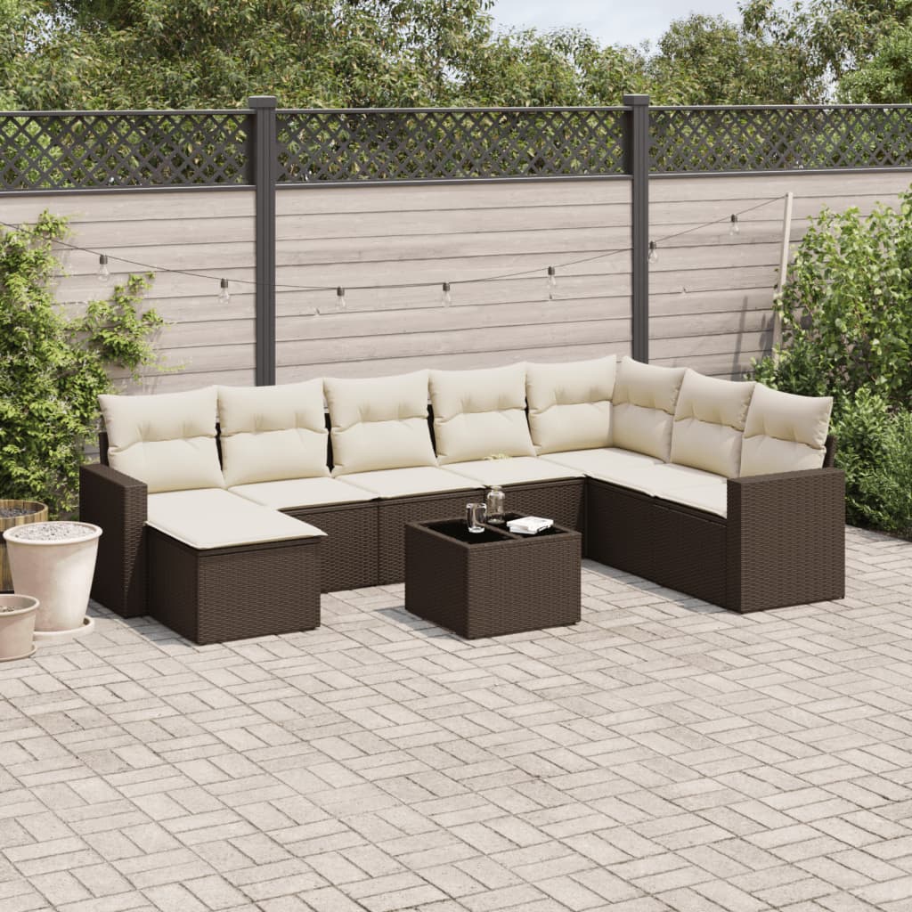 9-tlg. Garten-Sofagarnitur mit Kissen Braun Poly Rattan 9-tlg. Garten-Sofagarnitur mit Kissen Braun Poly Rattan