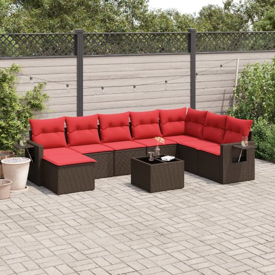 9-teiliges Gartensofa-Set mit Kissen, braun, Polyrattan 9-teiliges Gartensofa-Set mit Kissen, braun, Polyrattan