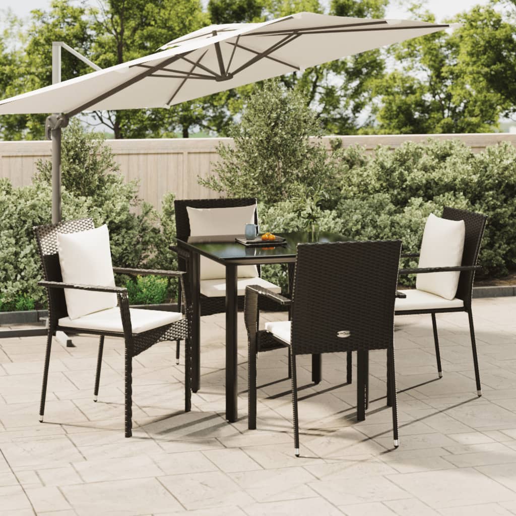 5-tlg. Garten-Essgruppe mit Kissen Schwarz Poly Rattan 5-tlg. Garten-Essgruppe mit Kissen Schwarz Poly Rattan
