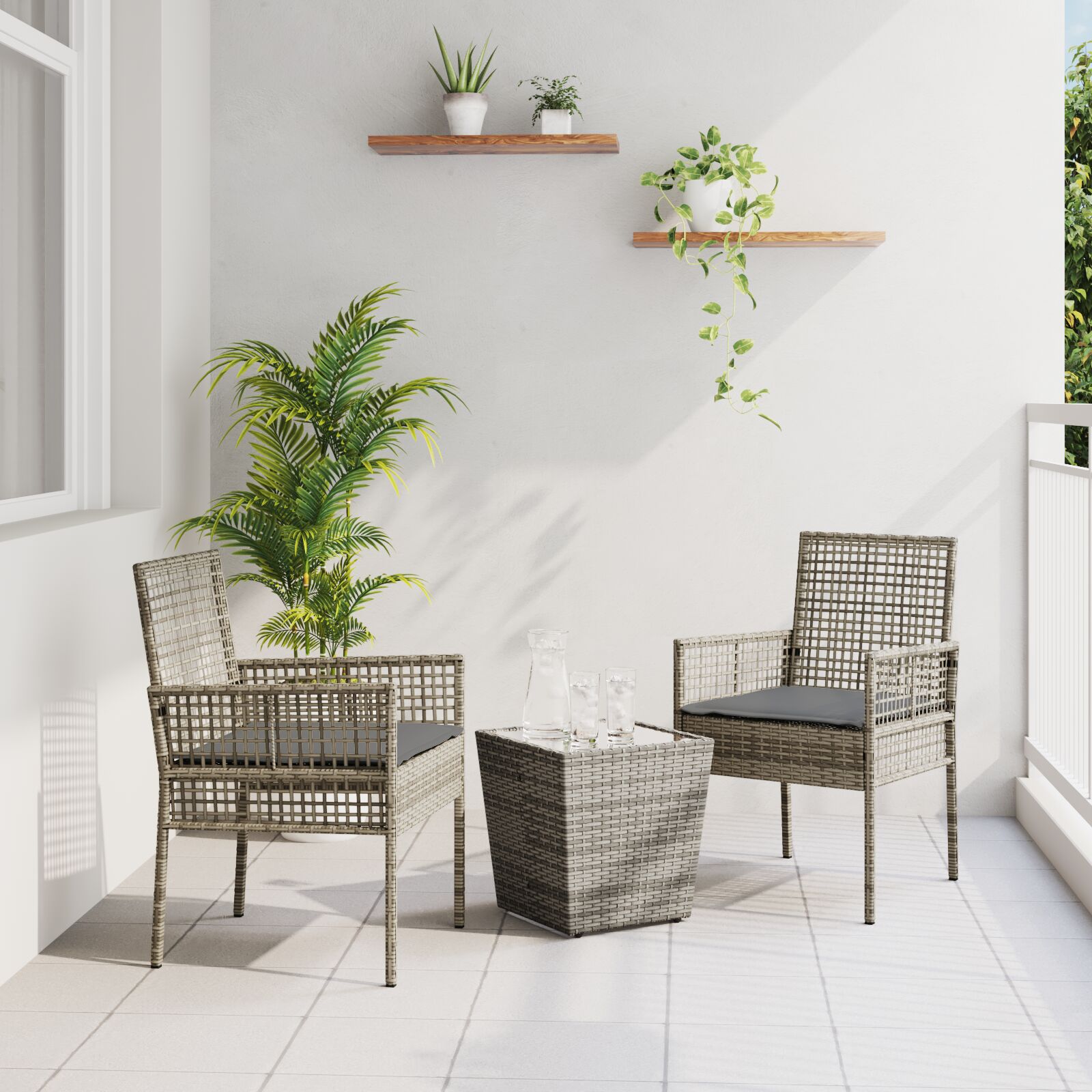 vidaXL 3-teiliges Garten Bistro Set mit Kissen Grau Poly Rattan vidaXL 3-teiliges Garten Bistro Set mit Kissen Grau Poly Rattan