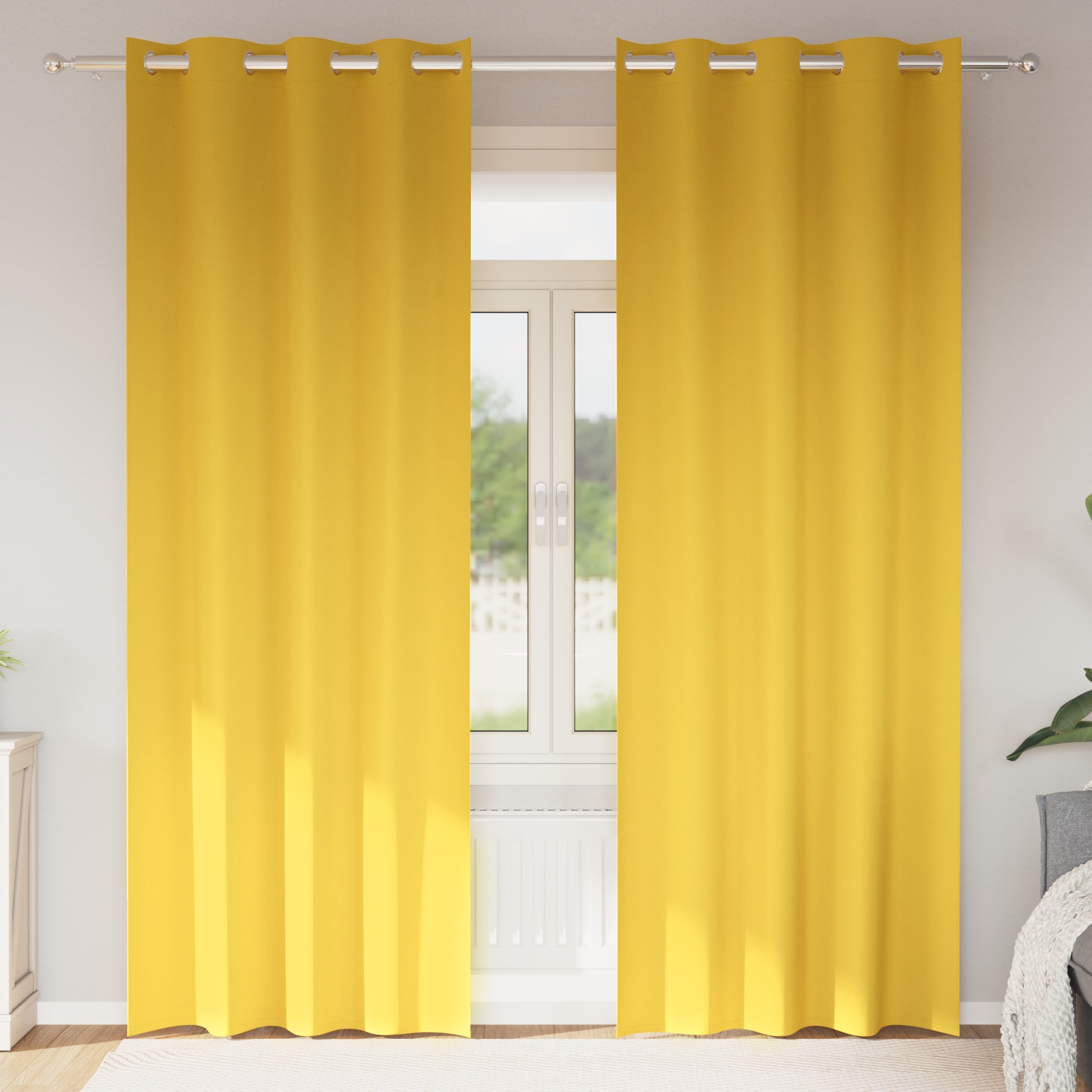 Vorhänge mit Vorhängen 2 pcs Senfgelb 245 x 140 cm Polyester
