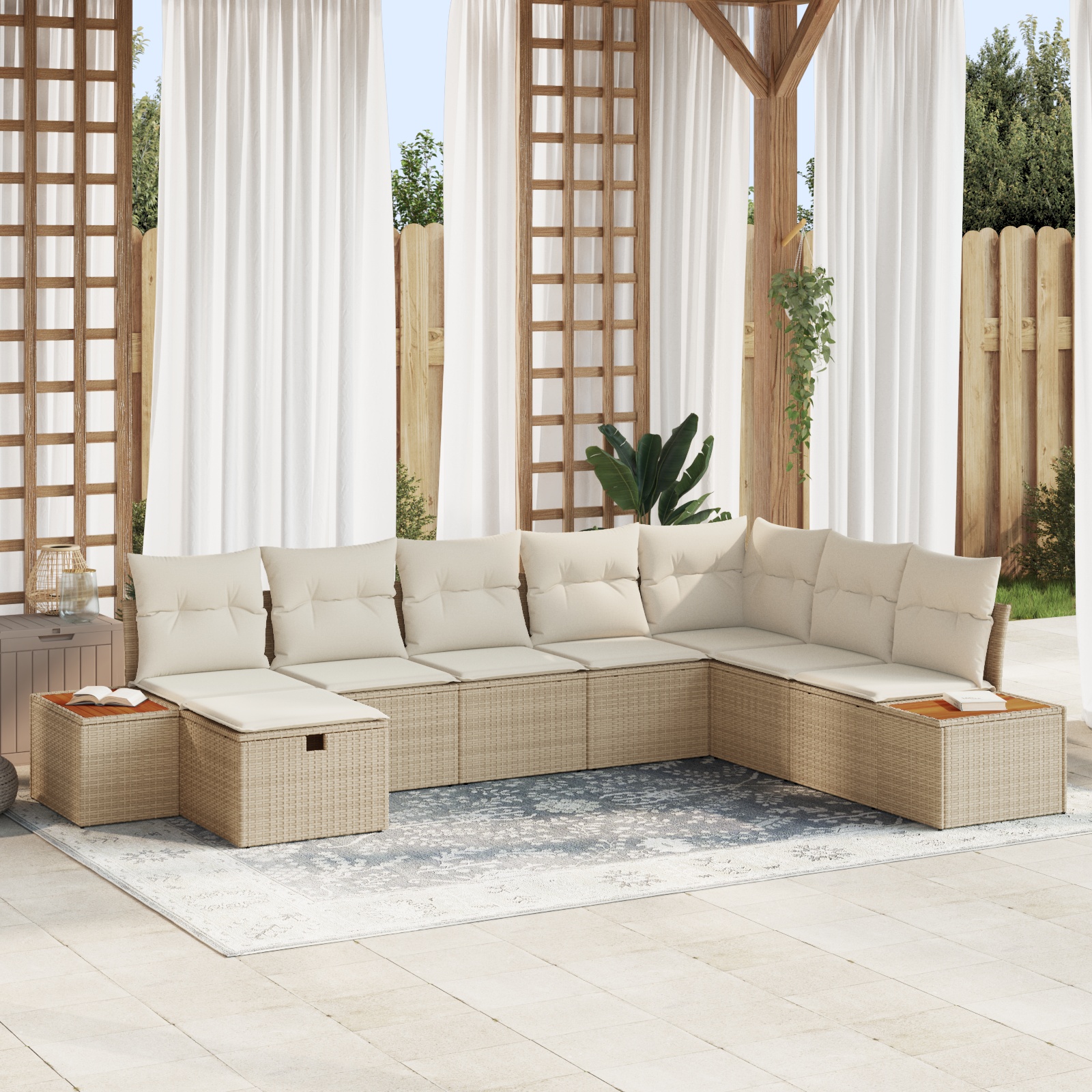 8-teiliges Garten Sofa Set mit Kissen Beige Poly Rattan 8-teiliges Garten Sofa Set mit Kissen Beige Poly Rattan