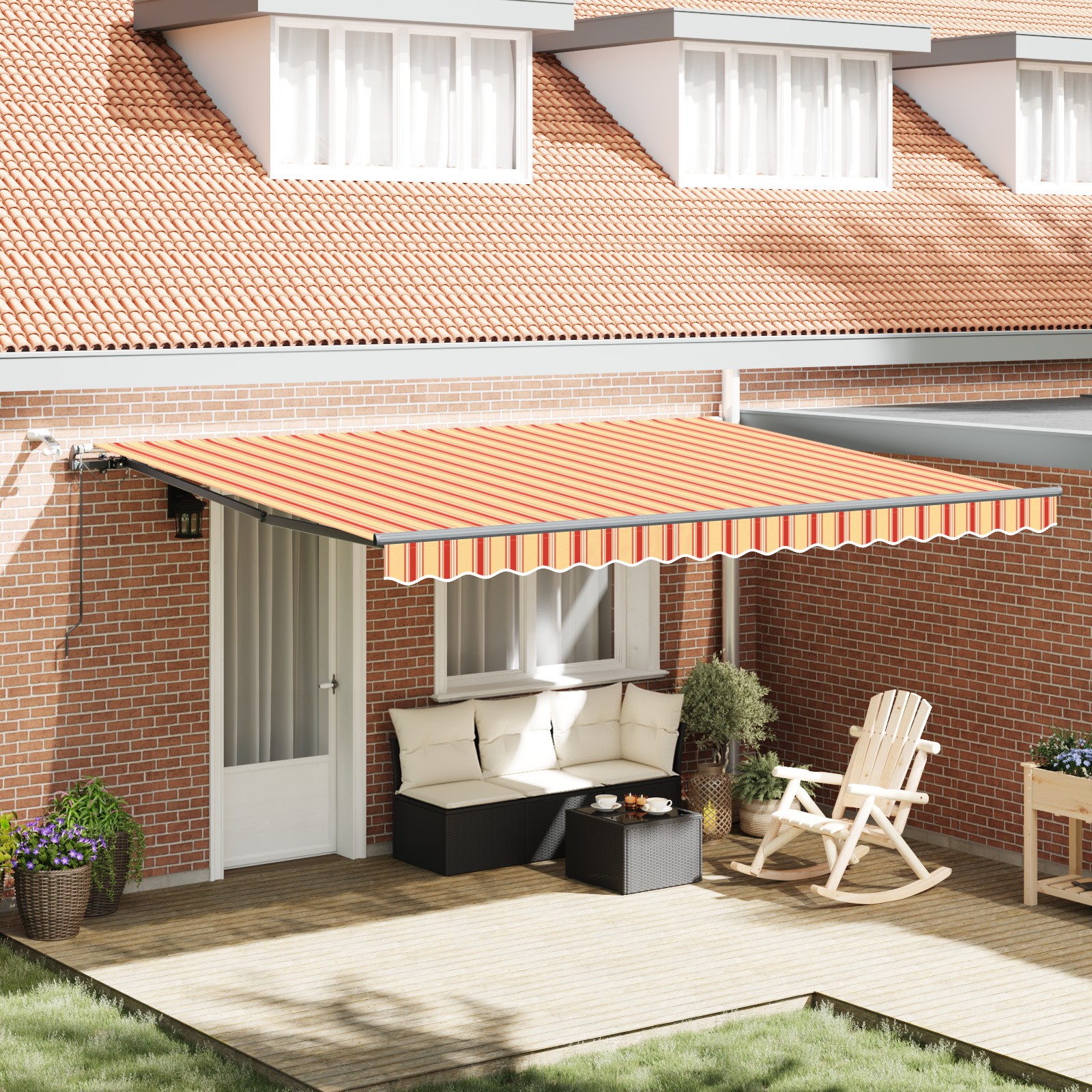 Automatische Einziehbare Markise mit LED in Gelb und Orange, 450x300 cm