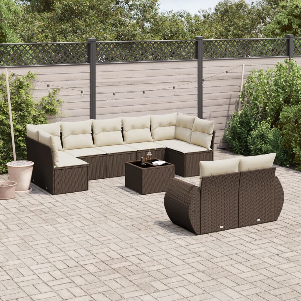 10-tlg. Garten-Sofagarnitur mit Kissen Braun Poly Rattan 10-tlg. Garten-Sofagarnitur mit Kissen Braun Poly Rattan