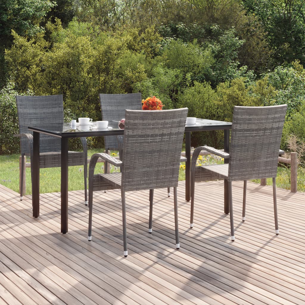 5-tlg. Garten-Essgruppe Grau Poly Rattan 5-tlg. Garten-Essgruppe Grau Poly Rattan