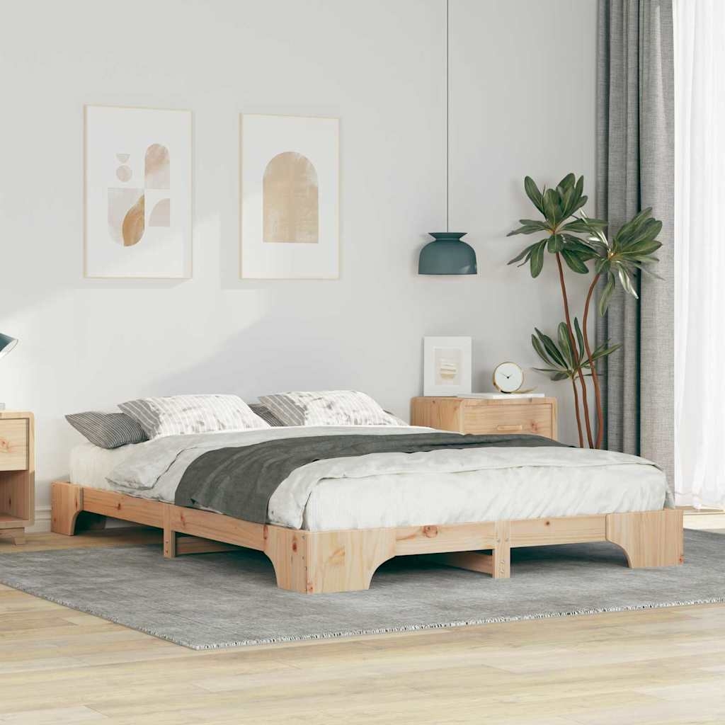 Bodenbettgestell Braun 140 x 220 cm Massivholz Kiefer