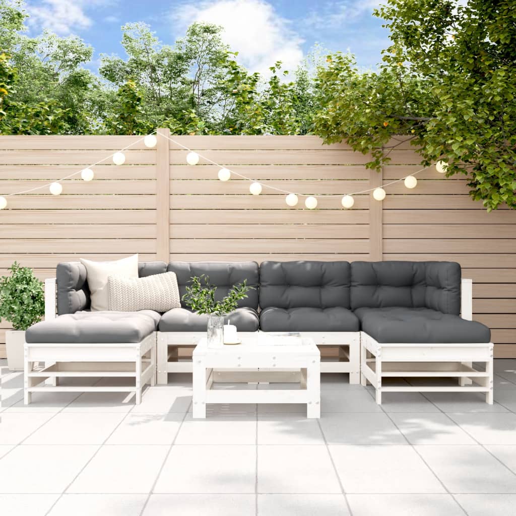 7-tlg. Garten-Lounge-Set mit Kissen Weiß Massivholz 7-tlg. Garten-Lounge-Set mit Kissen Weiß Massivholz