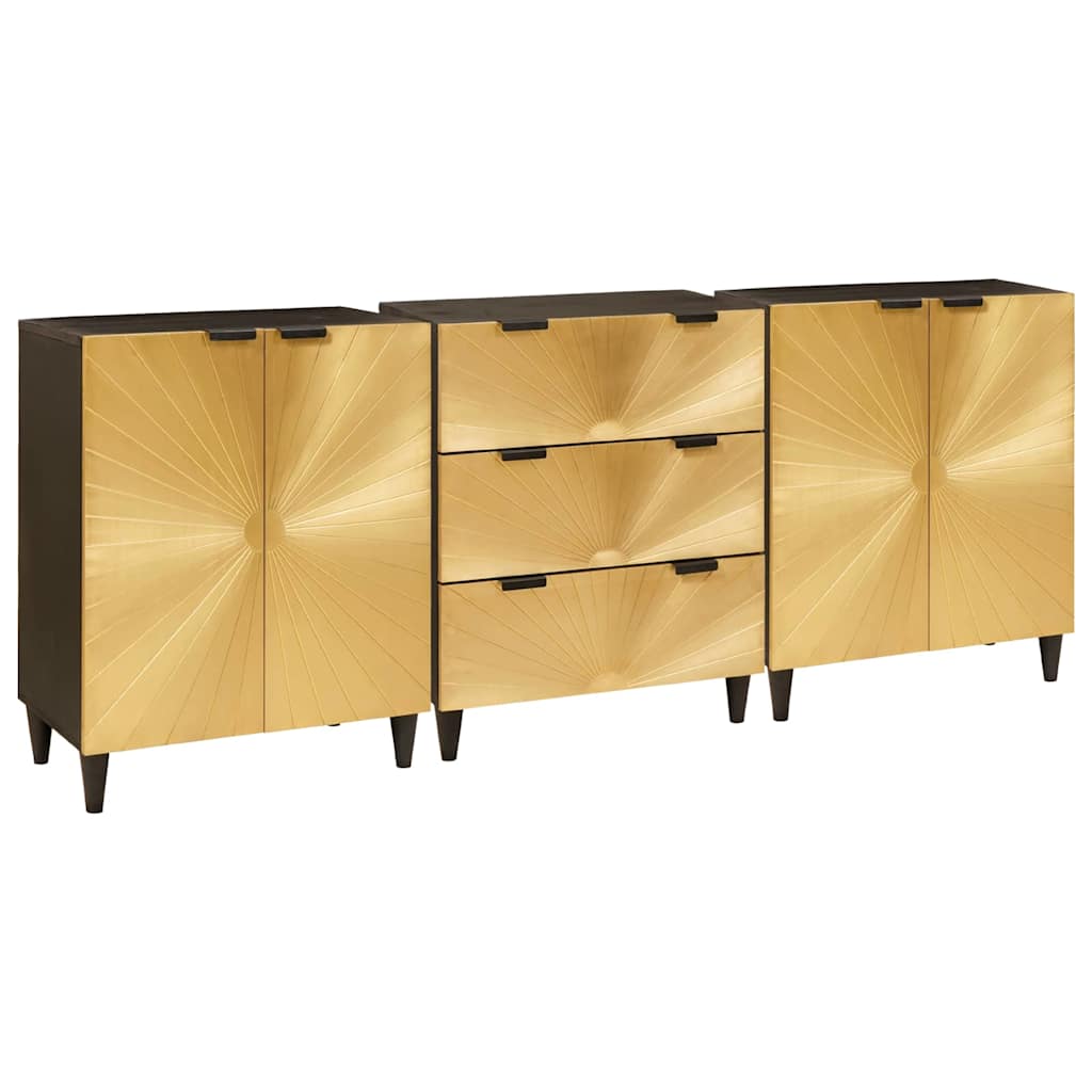 Sideboard 3 pcs Schwarz und Gold 60 x 33 x 75 cm