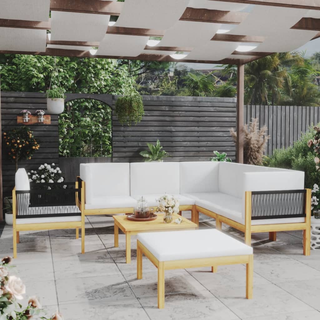 8-tlg. Garten-Lounge-Set mit Kissen Cremeweiß Massivholz Akazie