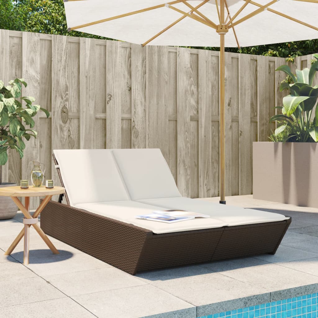 Doppel-Sonnenliege mit Auflagen Braun Poly-Rattan Doppel-Sonnenliege mit Auflagen Braun Poly-Rattan