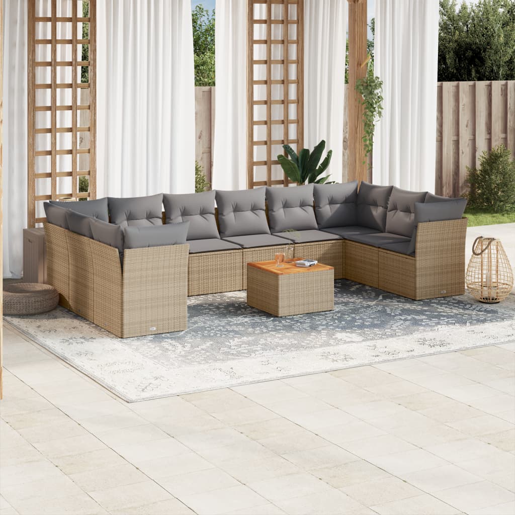 11-tlg. Garten-Sofagarnitur mit Kissen Beige Poly Rattan 11-tlg. Garten-Sofagarnitur mit Kissen Beige Poly Rattan
