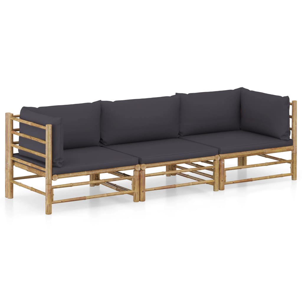 3-tlg. Garten-Lounge-Set mit Dunkelgrauen Kissen Bambus 3-tlg. Garten-Lounge-Set mit Dunkelgrauen Kissen Bambus
