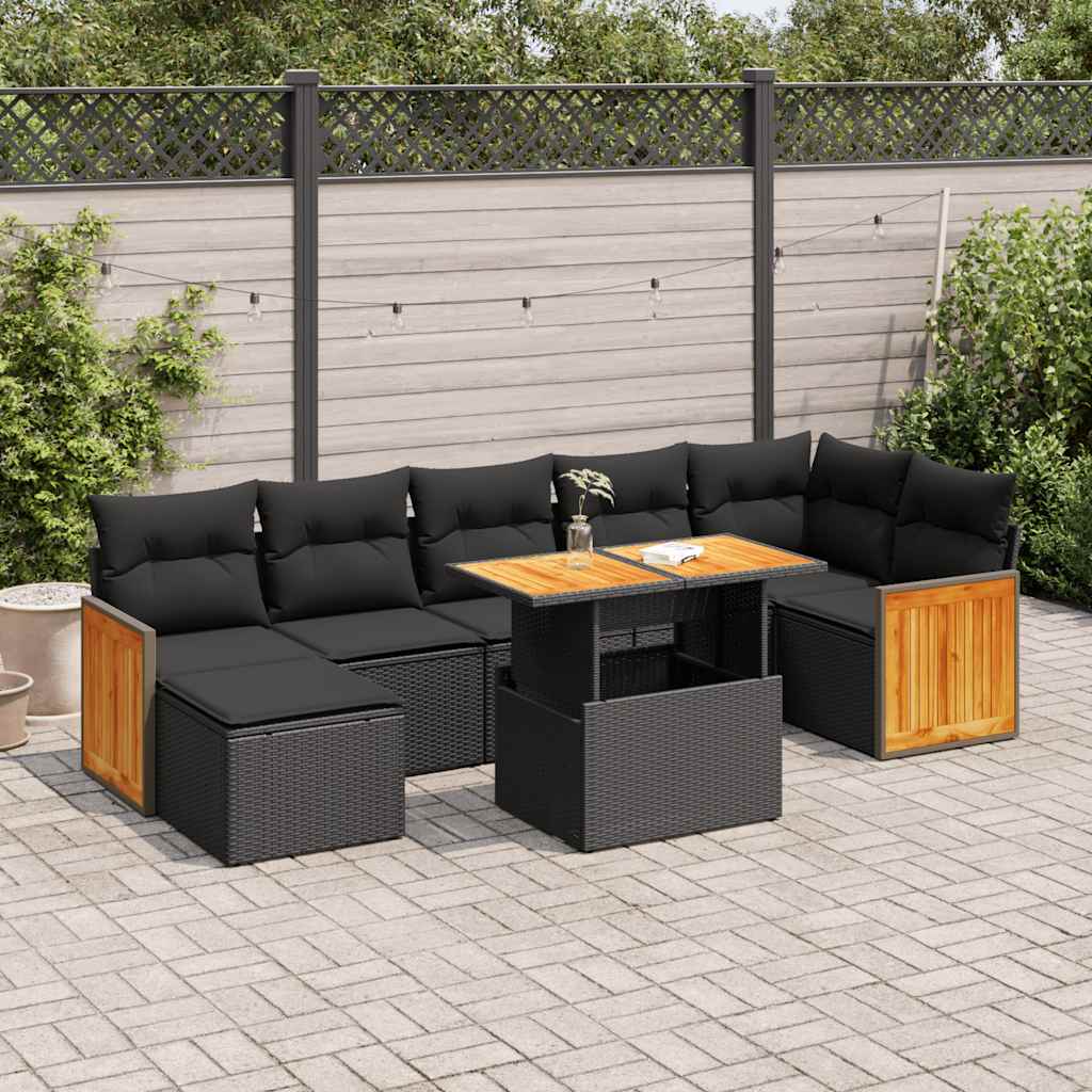 7-tlg. Garten-Sofagarnitur mit Kissen Schwarz Poly Rattan 7-tlg. Garten-Sofagarnitur mit Kissen Schwarz Poly Rattan