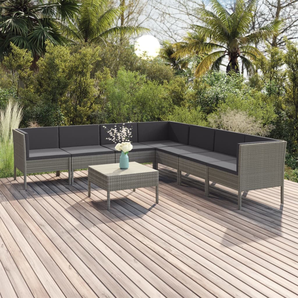 8-tlg. Garten-Lounge-Set mit Auflagen Poly Rattan Grau 8-tlg. Garten-Lounge-Set mit Auflagen Poly Rattan Grau