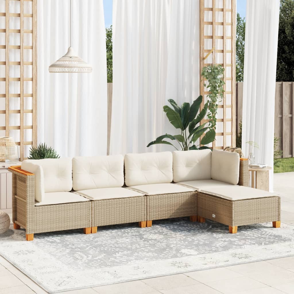 5-tlg. Garten-Sofagarnitur mit Kissen Beige Poly Rattan 5-tlg. Garten-Sofagarnitur mit Kissen Beige Poly Rattan