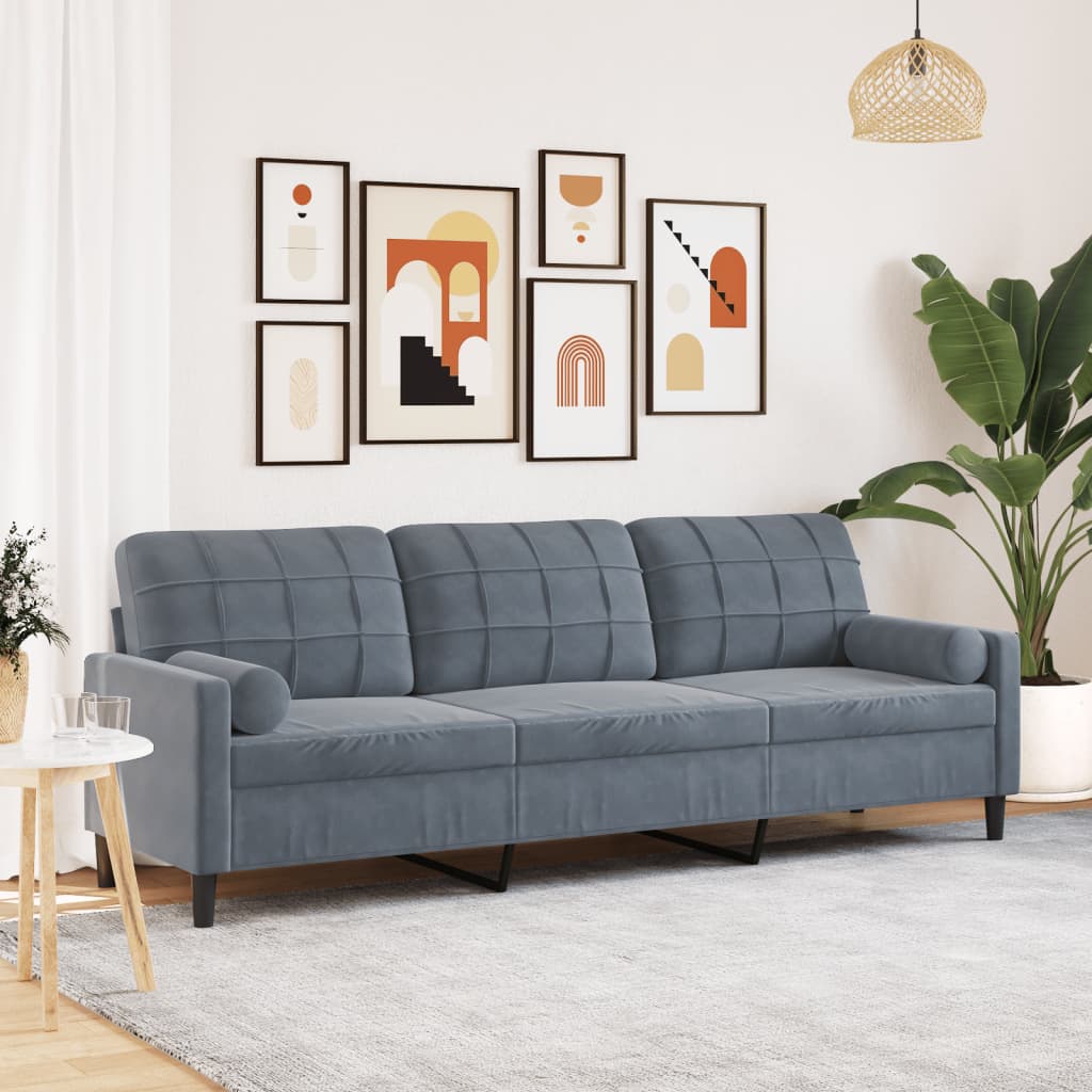 Sofa 3-Sitzer mit Zierkissen Dunkelgrau 210 cm Samt Sofa 3-Sitzer mit Zierkissen Dunkelgrau 210 cm Samt