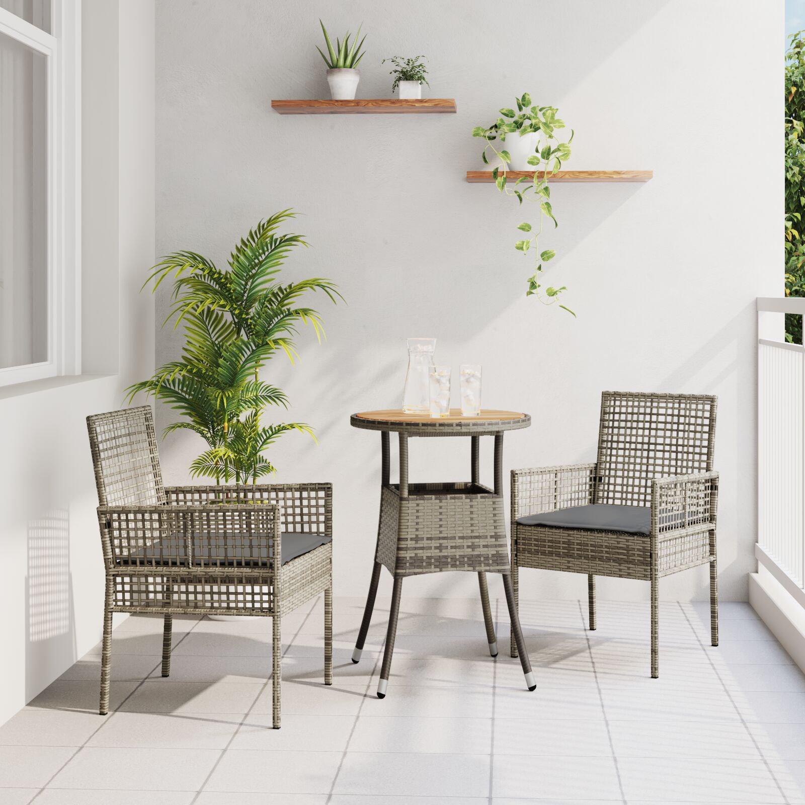 vidaXL Essmöbel Set Set aus 3 Grau Rattan, Metall vidaXL Essmöbel Set Set aus 3 Grau Rattan, Metall