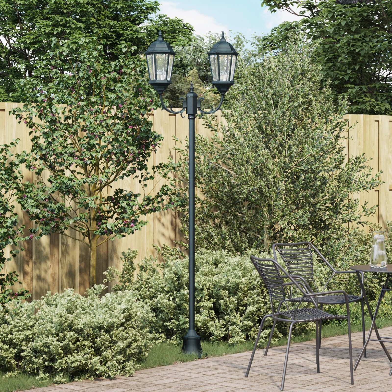 Gartenlichtpfosten 2-Lampe E27 Grün 220 cm Aluminium