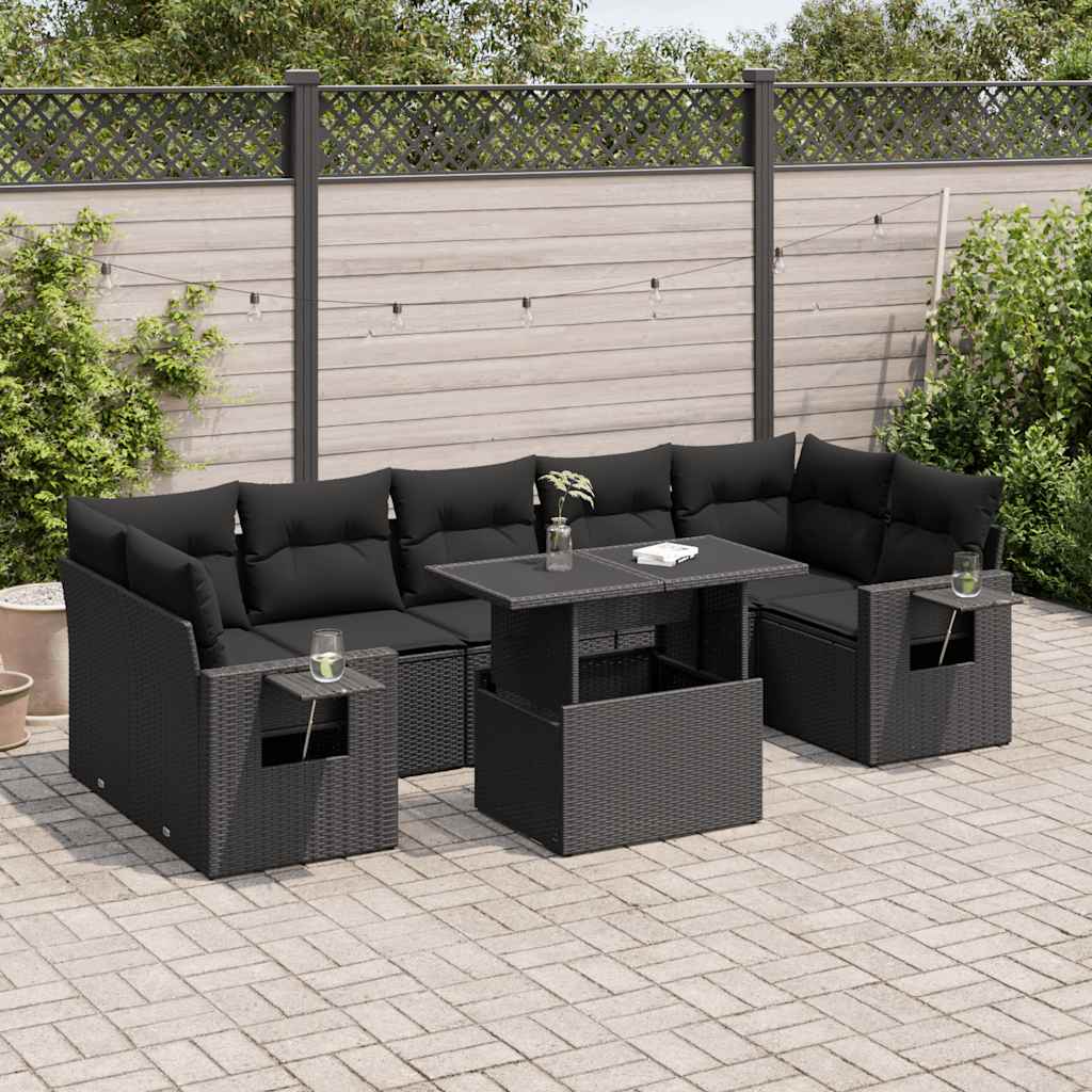8-tlg. Garten-Sofagarnitur mit Kissen Schwarz Poly Rattan 8-tlg. Garten-Sofagarnitur mit Kissen Schwarz Poly Rattan