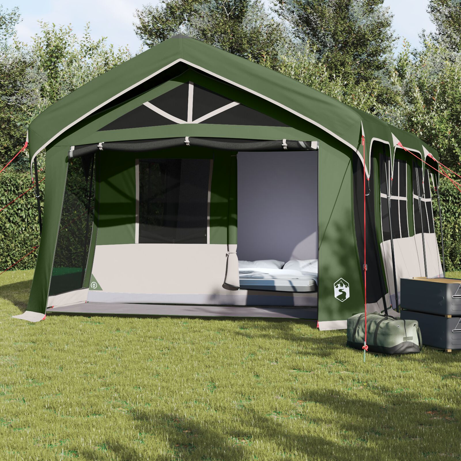 vidaXL Campingzelt mit Fenstern Grün für 10 Personen Wasserdicht